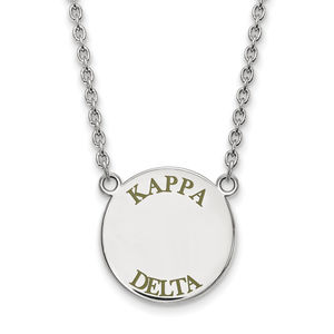 Sterling Rhodium-plate Kappa Delta Text Large  Enamel Pendant 18" Necklace
